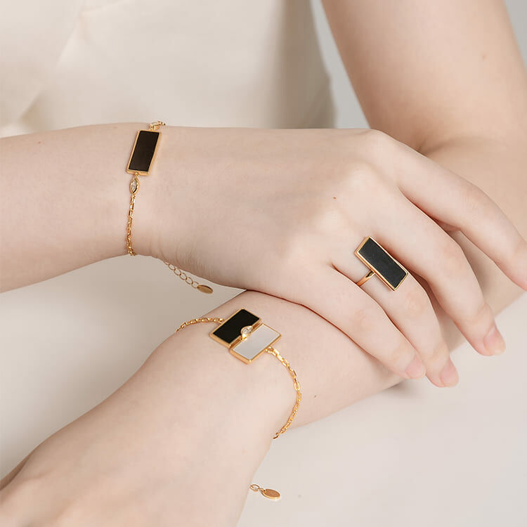 天然白翡雙長方未來鑽石手鍊(10分) - 孔雀石