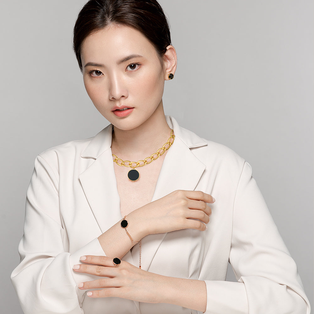 Natural Black Jade Round Ring