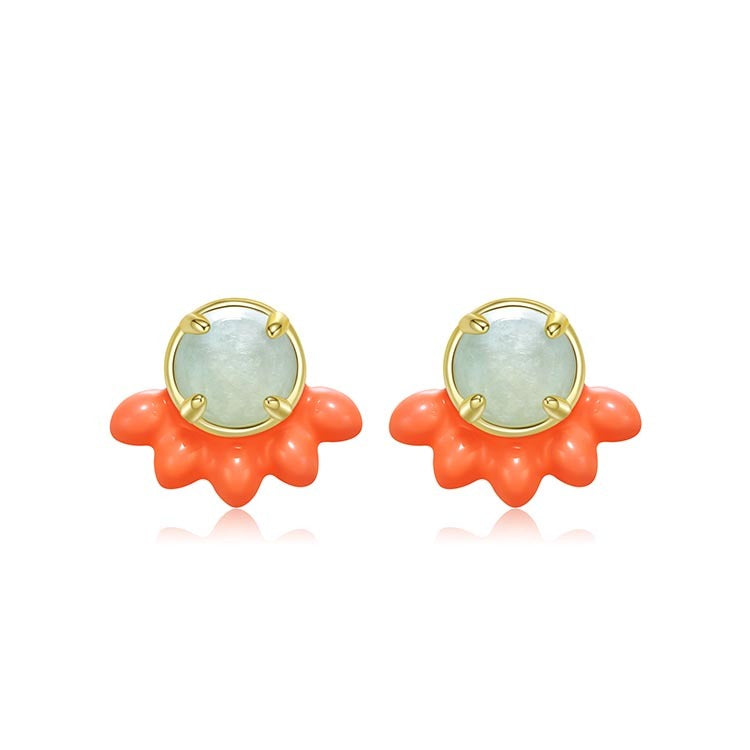 天然圓形翡翠琺瑯裙擺耳環