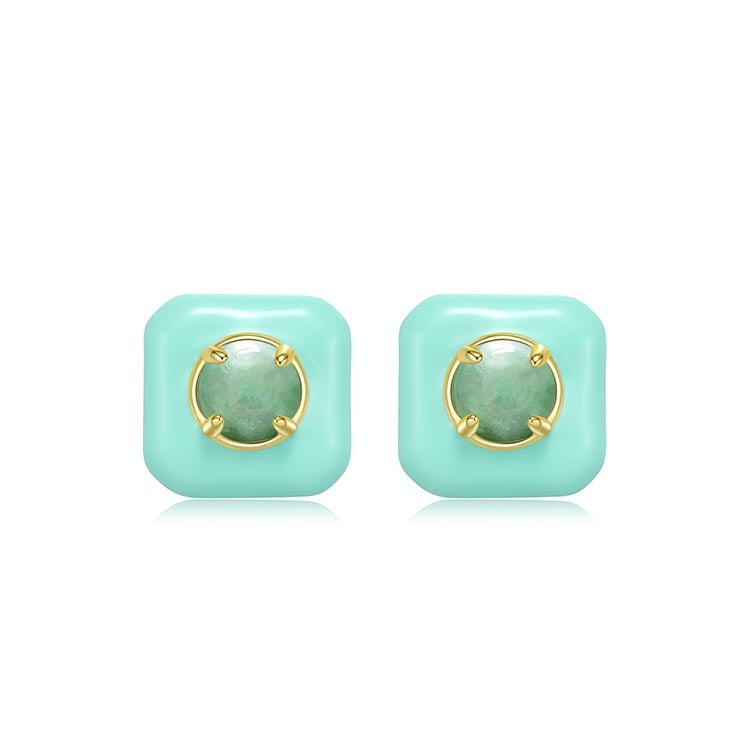 Natural Jadeite Enamel Cube Earrings