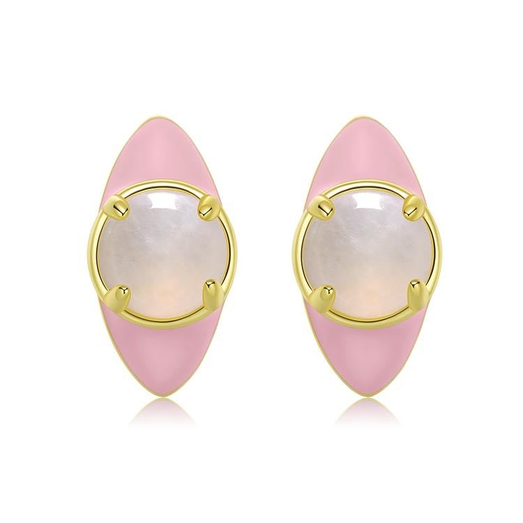 天然圓形翡翠琺瑯眼睛耳環