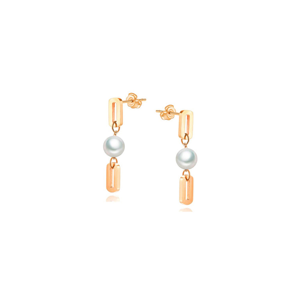 日本Akoya海水珍珠時尚長方格耳飾