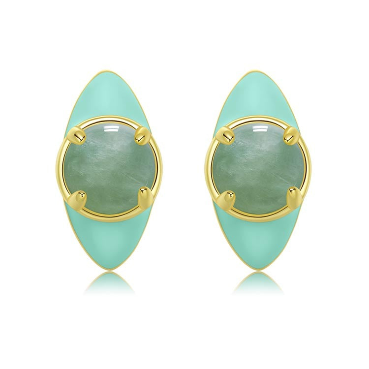 天然圓形翡翠琺瑯眼睛耳環