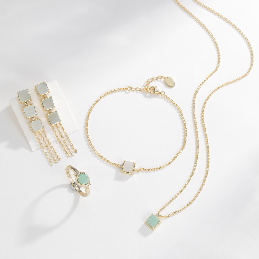 天然翡翠小正方未來鑽手鍊