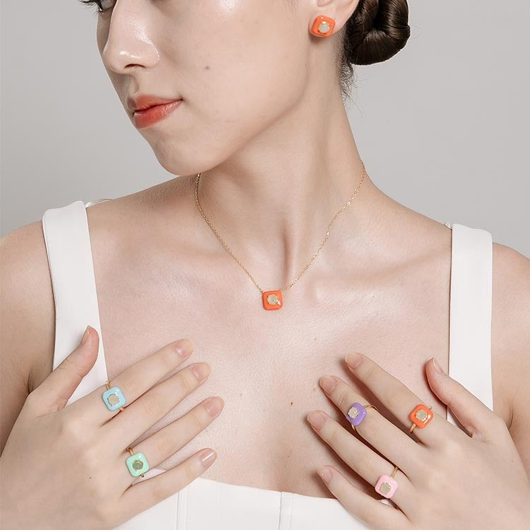 天然圓形翡翠琺瑯方塊戒指