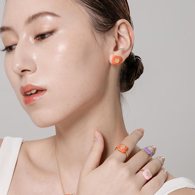 天然圓形翡翠琺瑯方塊戒指