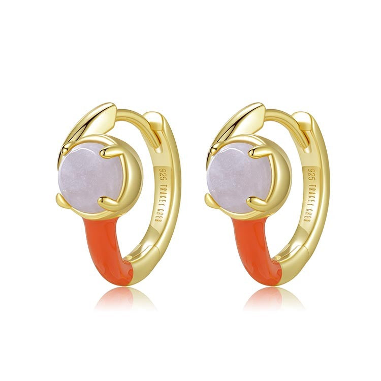 天然圓形翡翠琺瑯交錯耳環