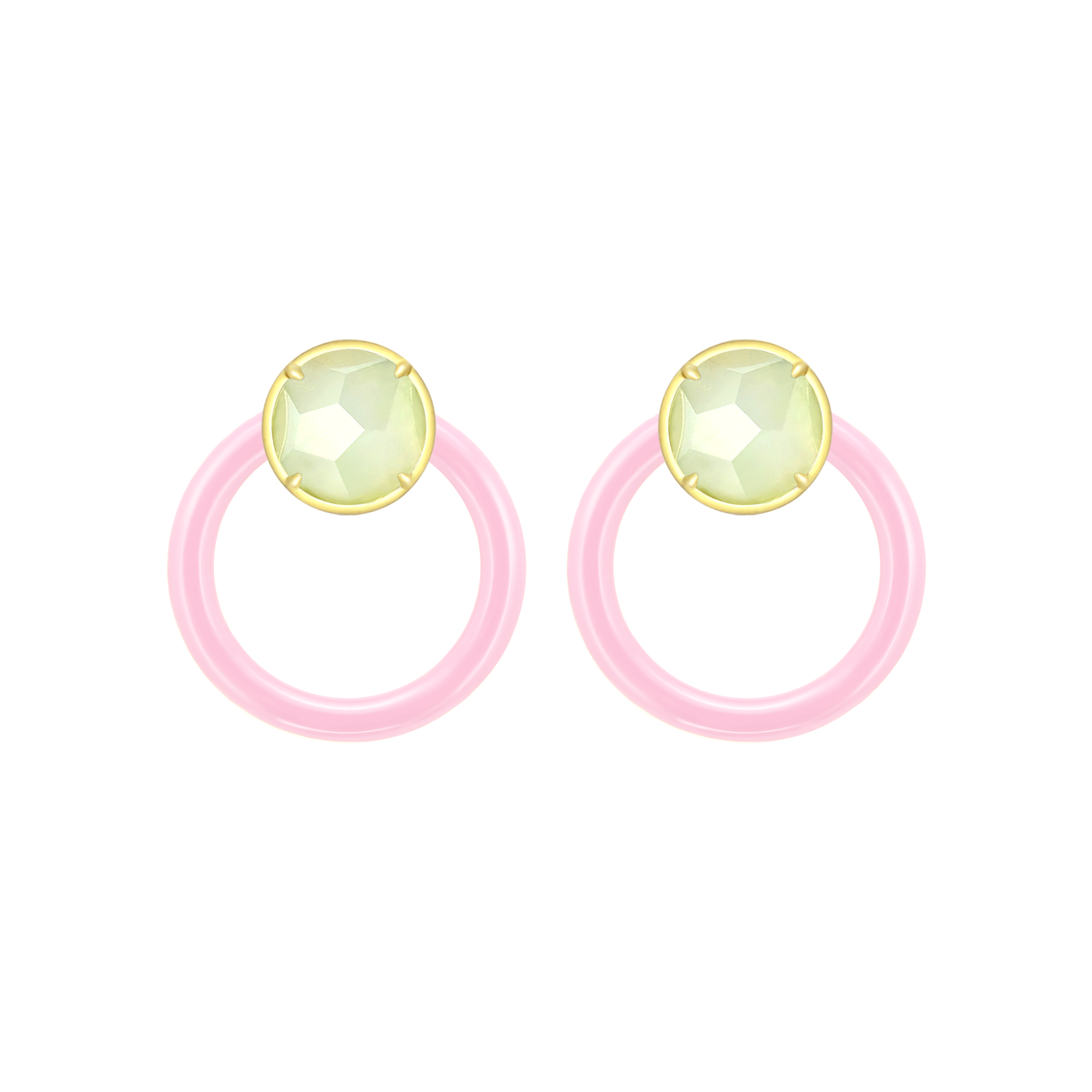 Natural Jadeite and Enamel Hoop Earrings