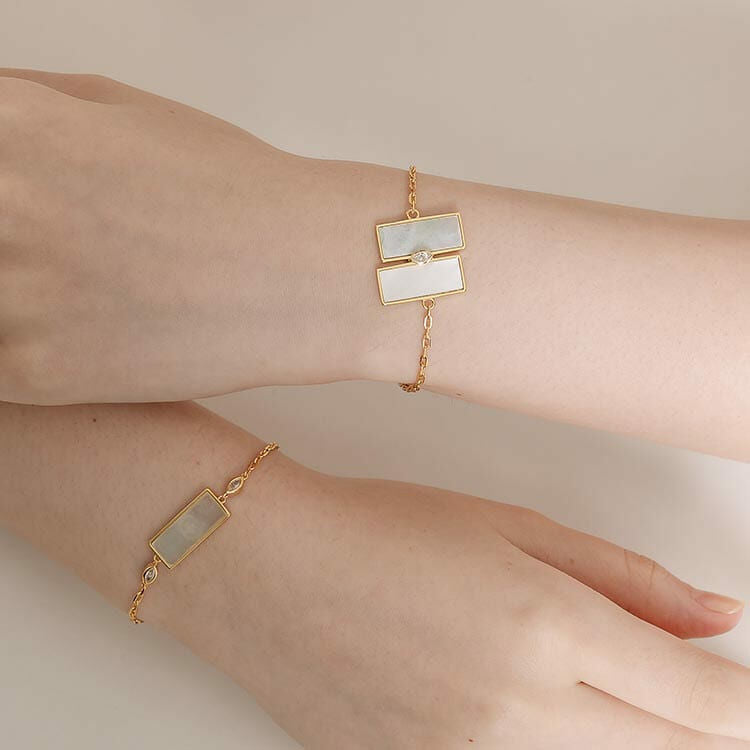 天然白翡雙長方未來鑽石手鍊(10分)