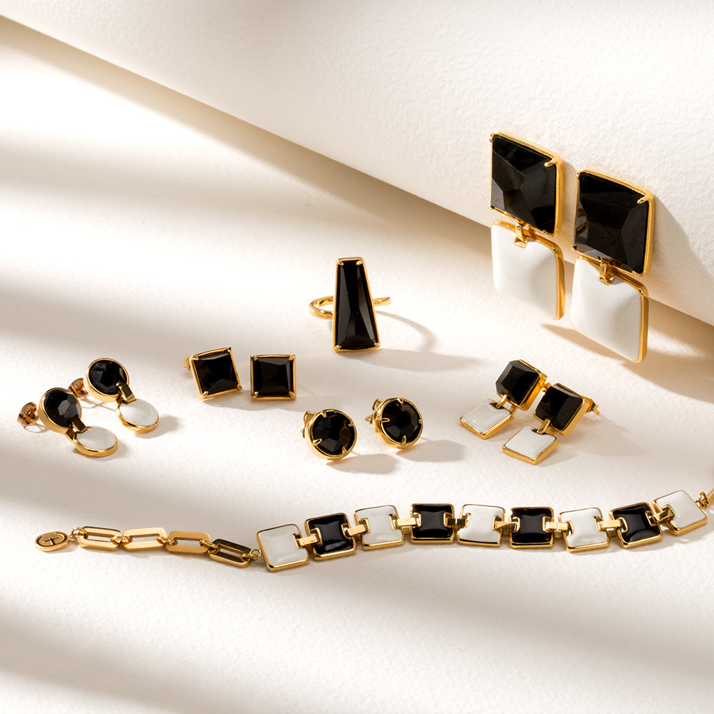 Square Black & White Enamel Bracelet