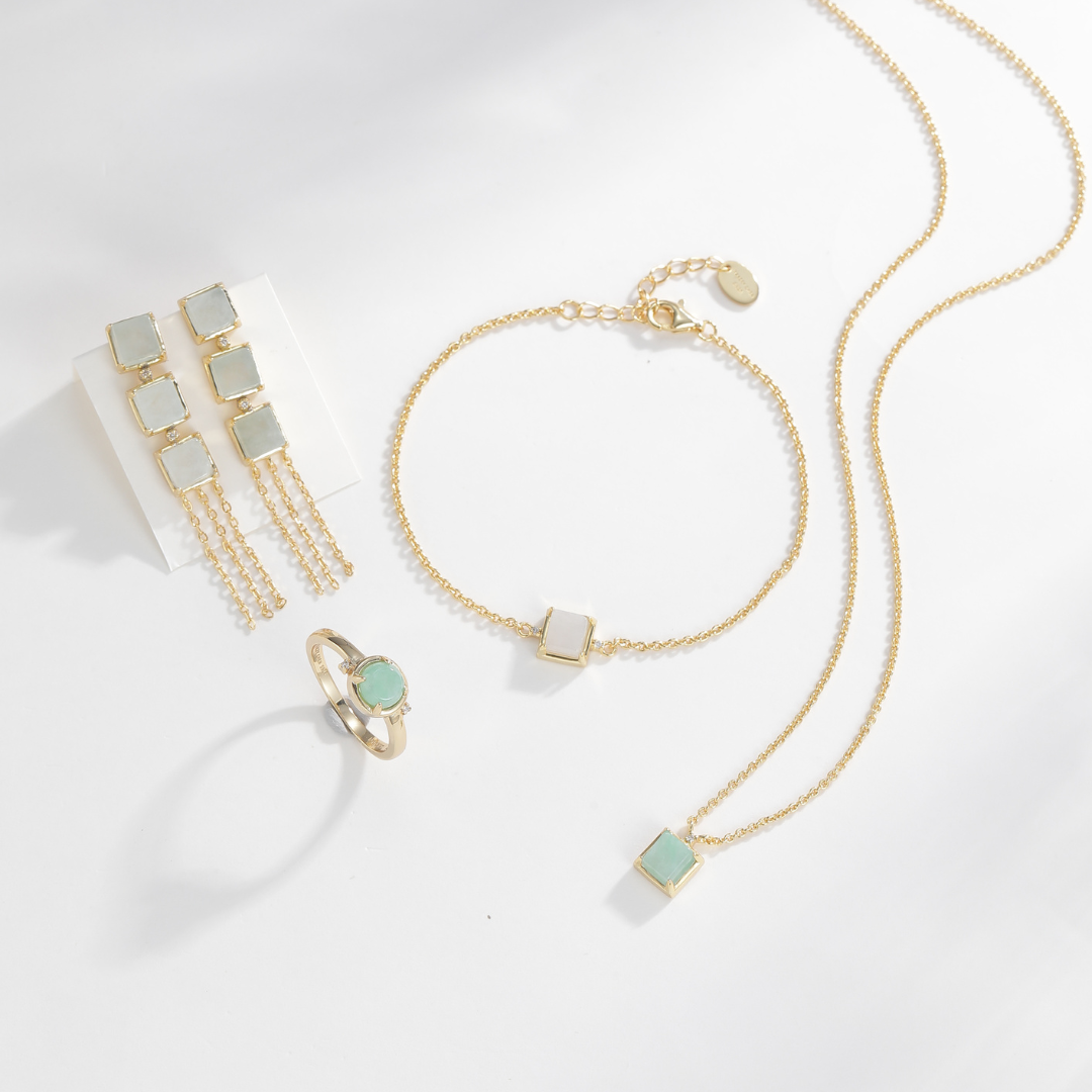 天然翡翠小正方未來鑽項鍊