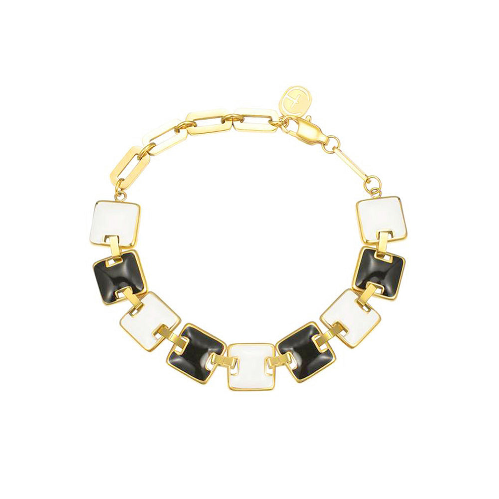 Square Black & White Enamel Bracelet