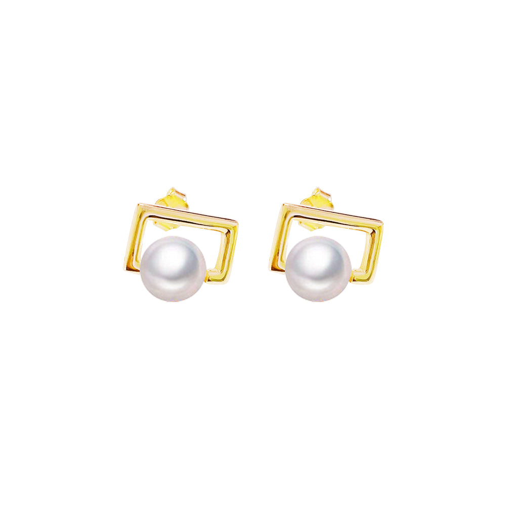 日本Akoya海水珍珠時尚方框耳釘