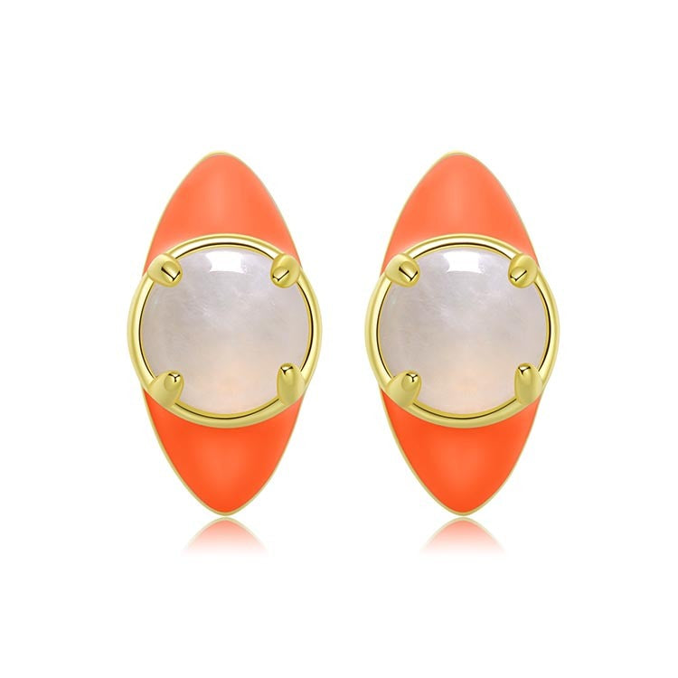 天然圓形翡翠琺瑯眼睛耳環