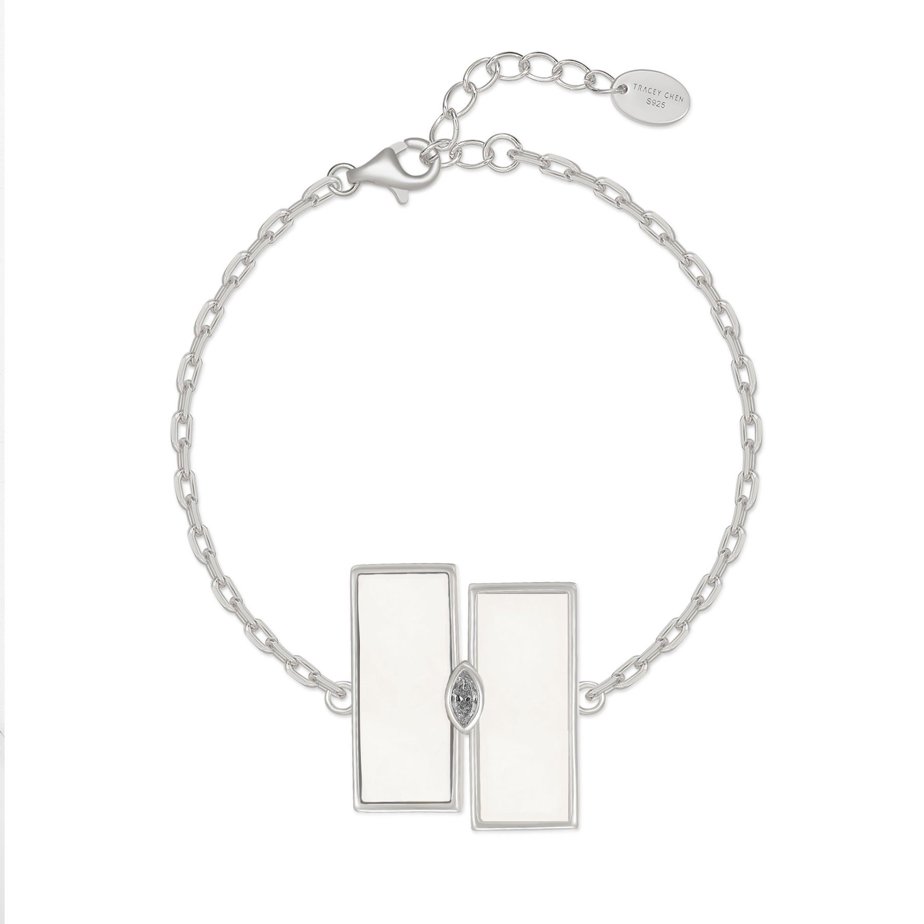 天然白翡雙長方未來鑽石手鍊(10分)