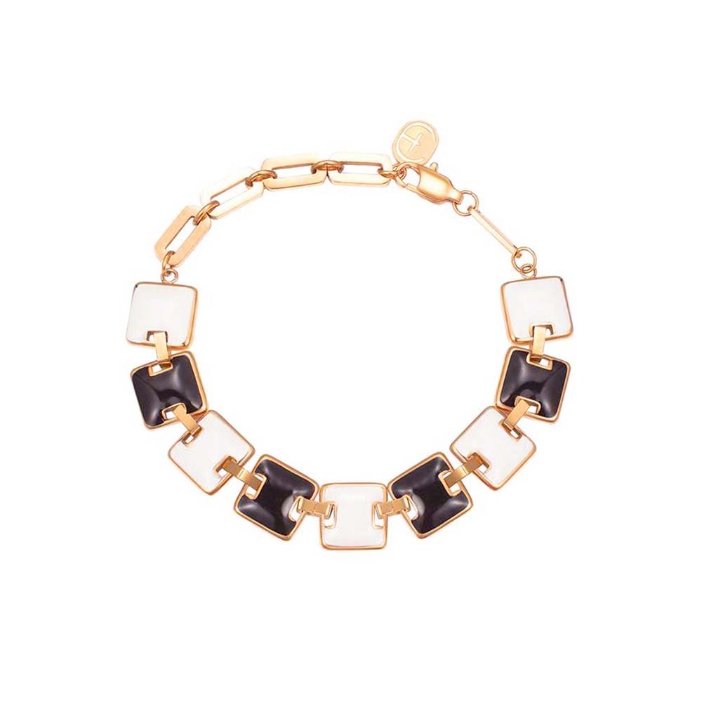 Square Black & White Enamel Bracelet