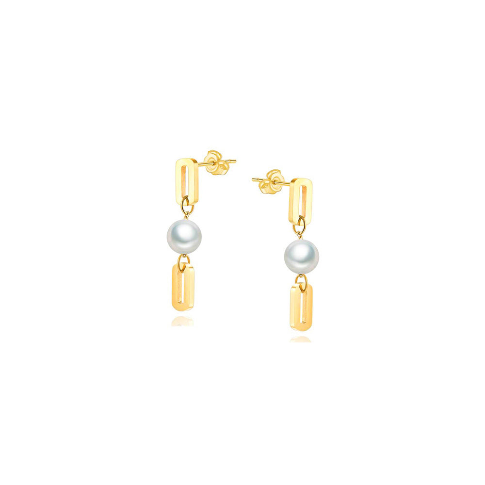 日本Akoya海水珍珠時尚長方格耳飾