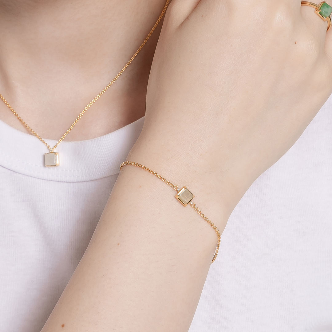 天然翡翠小正方未來鑽手鍊