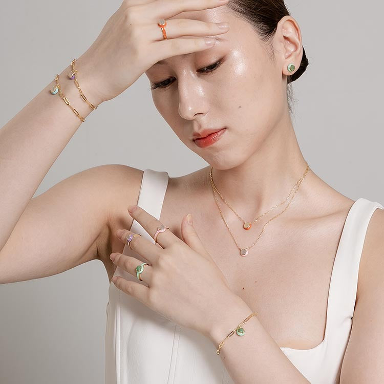 天然圓形翡翠琺瑯項鍊