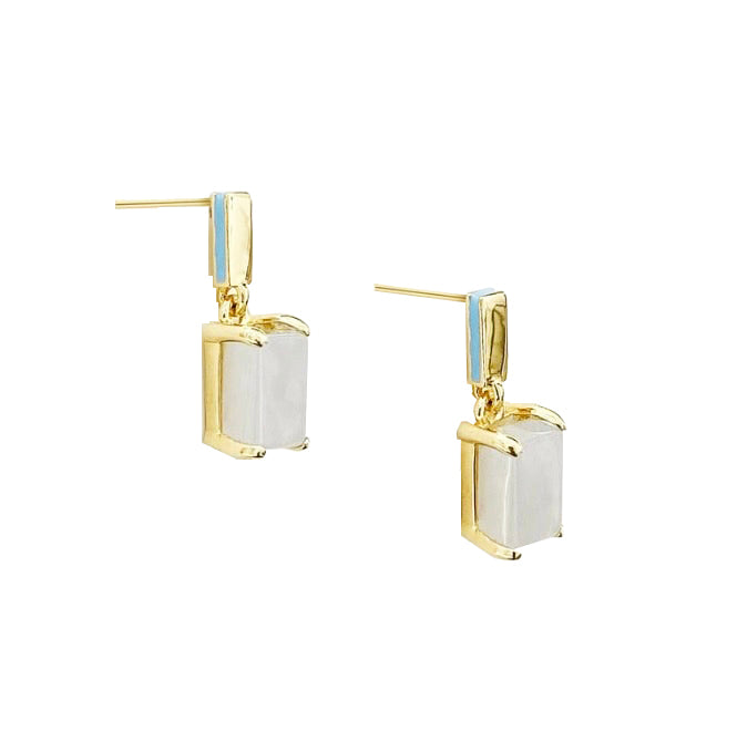 天然翡翠長方琺瑯耳飾