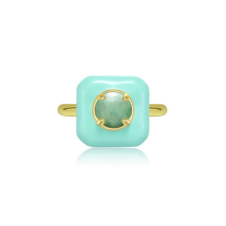 天然圓形翡翠琺瑯方塊戒指