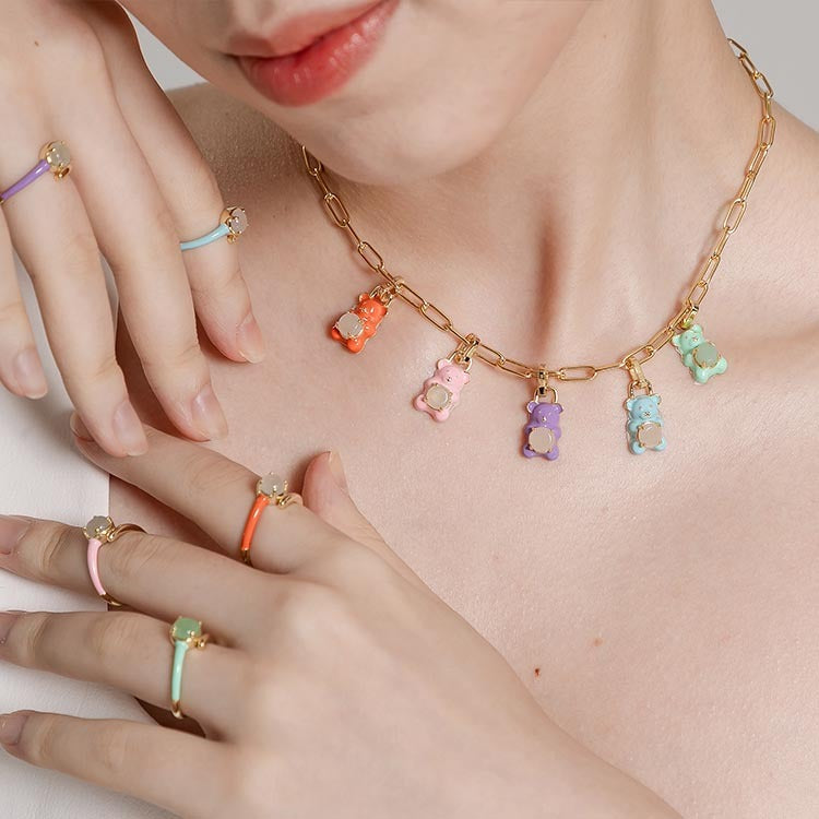 天然圓形翡翠琺瑯小熊吊墜