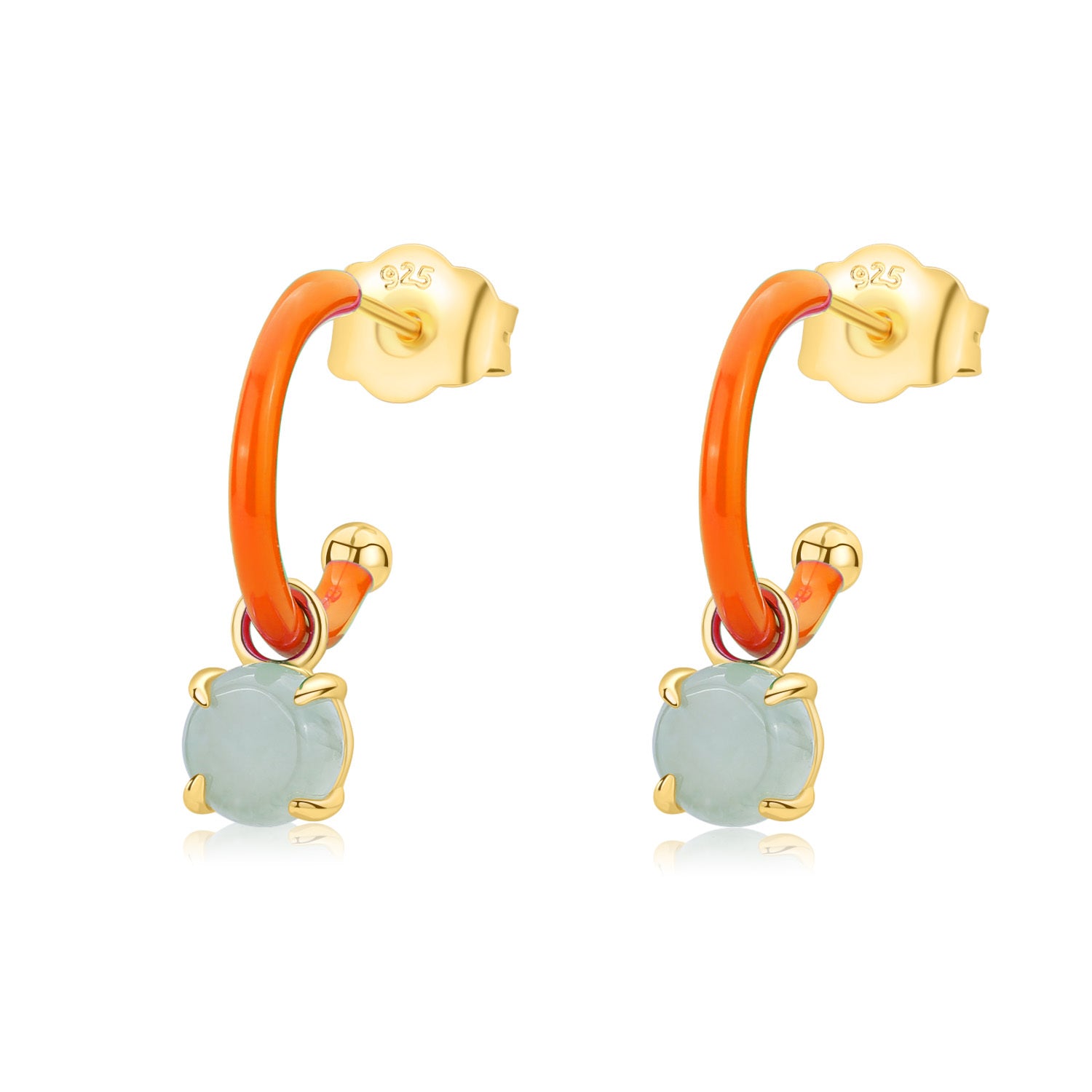 Natural Jadeite Round Enamel Hoop Drop Earrings