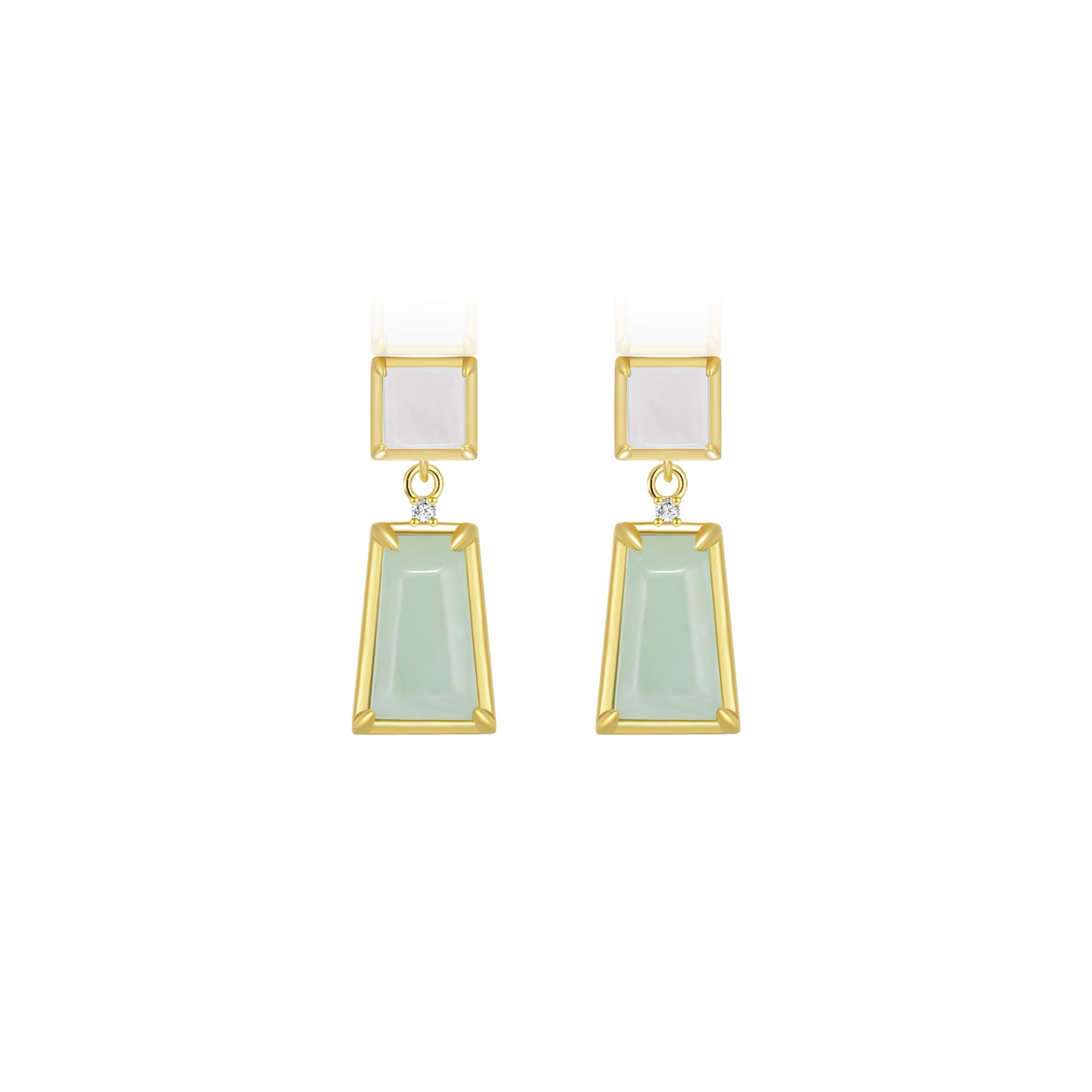 天然翡翠小方梯形耳釘