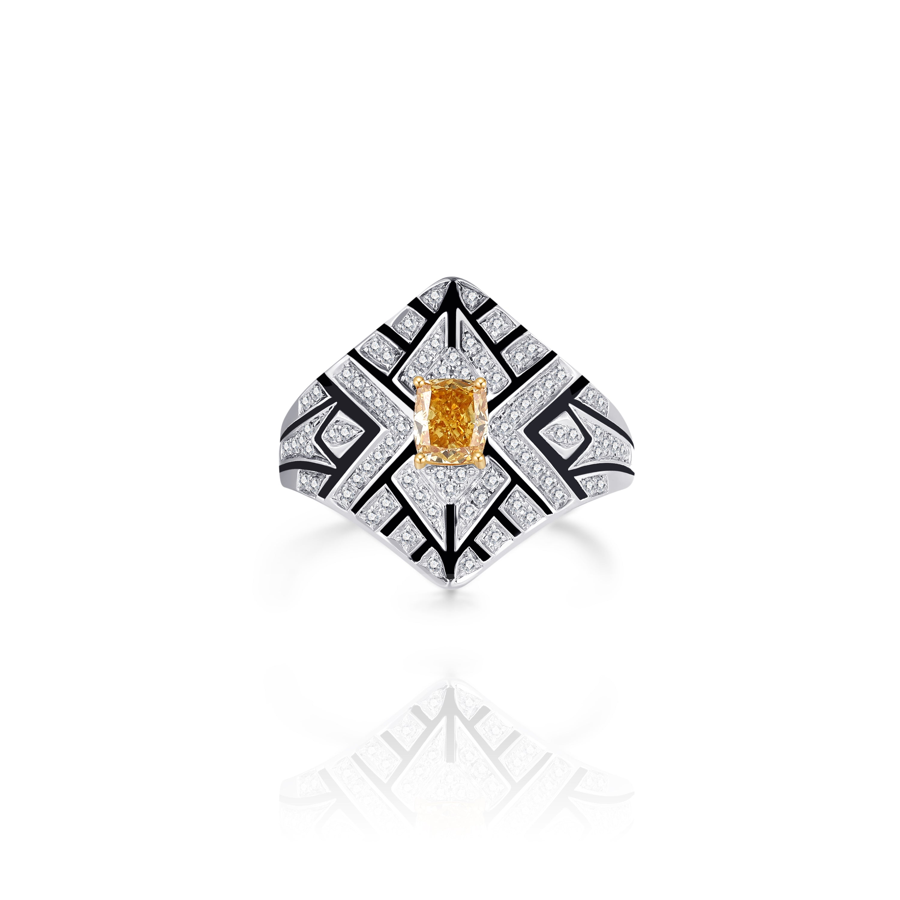 Rectangular Yellow Diamond Ring with Black Line Detailing