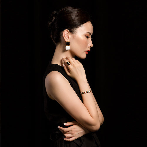 Square Black & White Enamel Bracelet