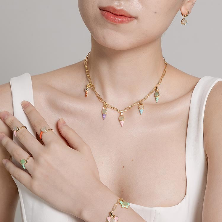 天然圓形翡翠琺瑯冰淇淋吊墜