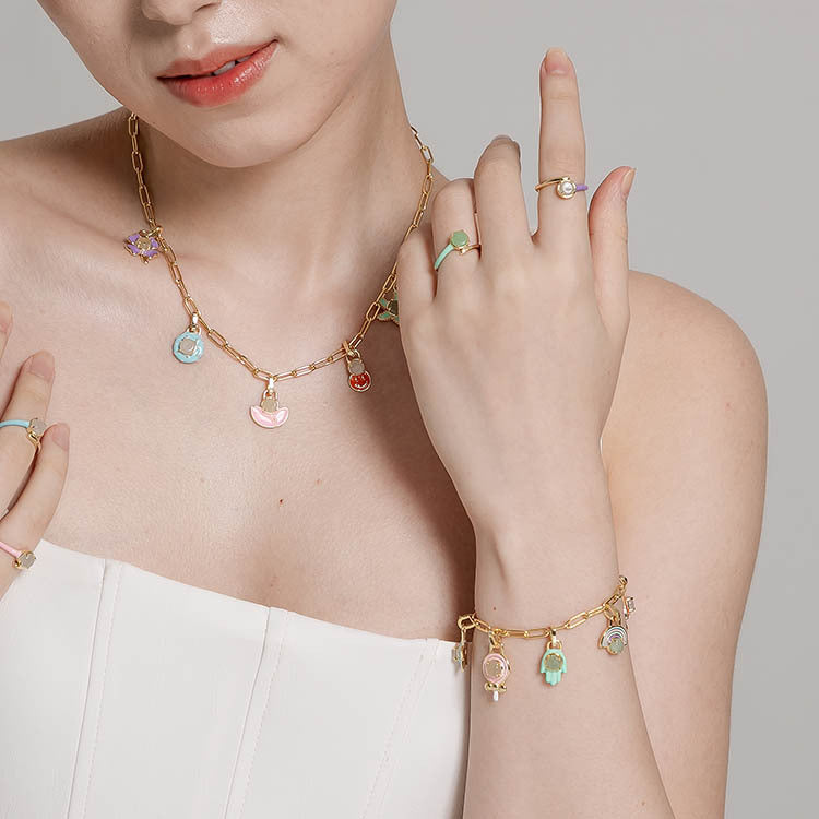 天然圓形翡翠琺瑯棒棒糖吊墜