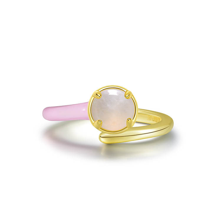 天然圓形翡翠單邊琺瑯交錯戒指