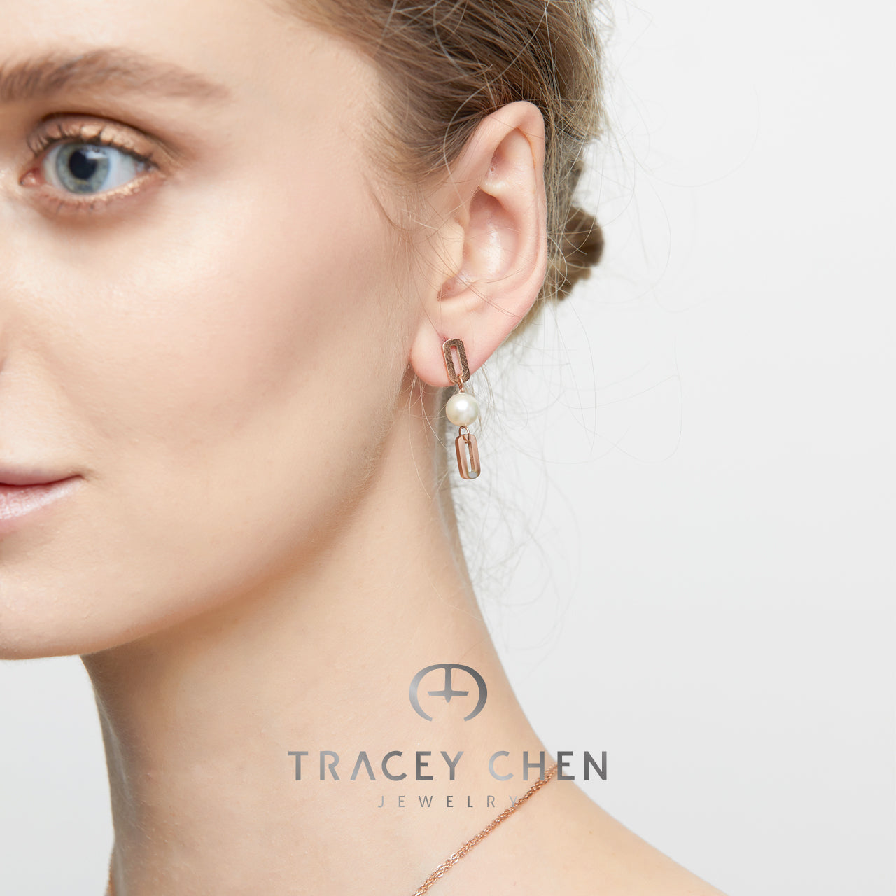 日本Akoya海水珍珠時尚長方格耳飾