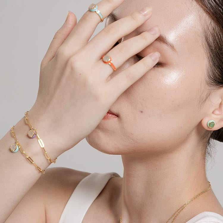 天然圓形翡翠琺瑯耳環