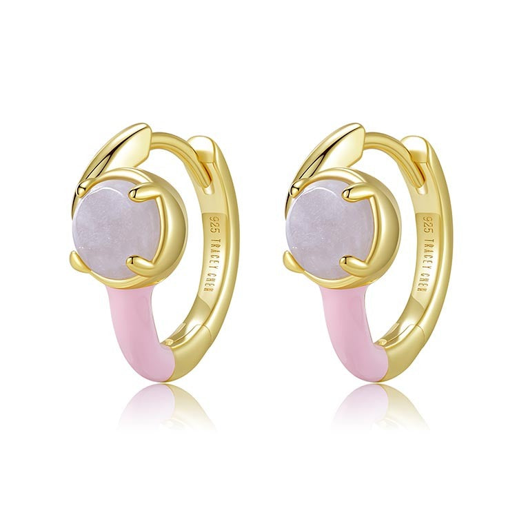 天然圓形翡翠琺瑯交錯耳環