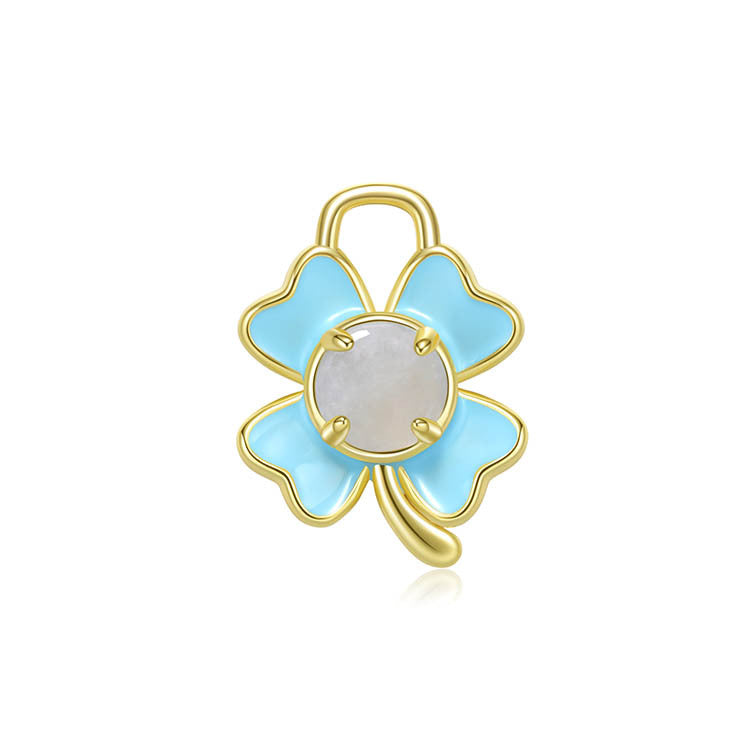 天然圓形翡翠琺瑯幸運草吊墜