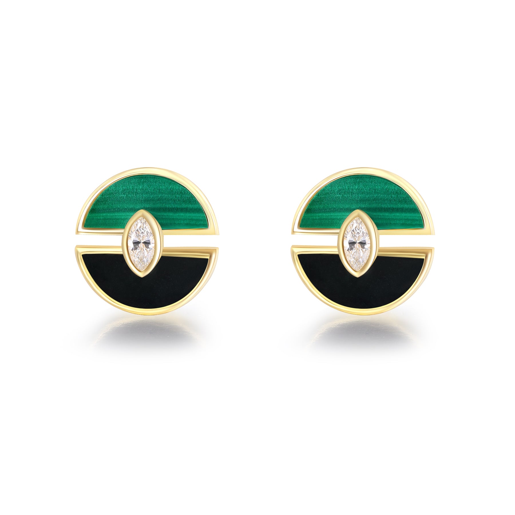 Eye of Wisdom (Small) Ink Jade + Malachite Stud Earrings