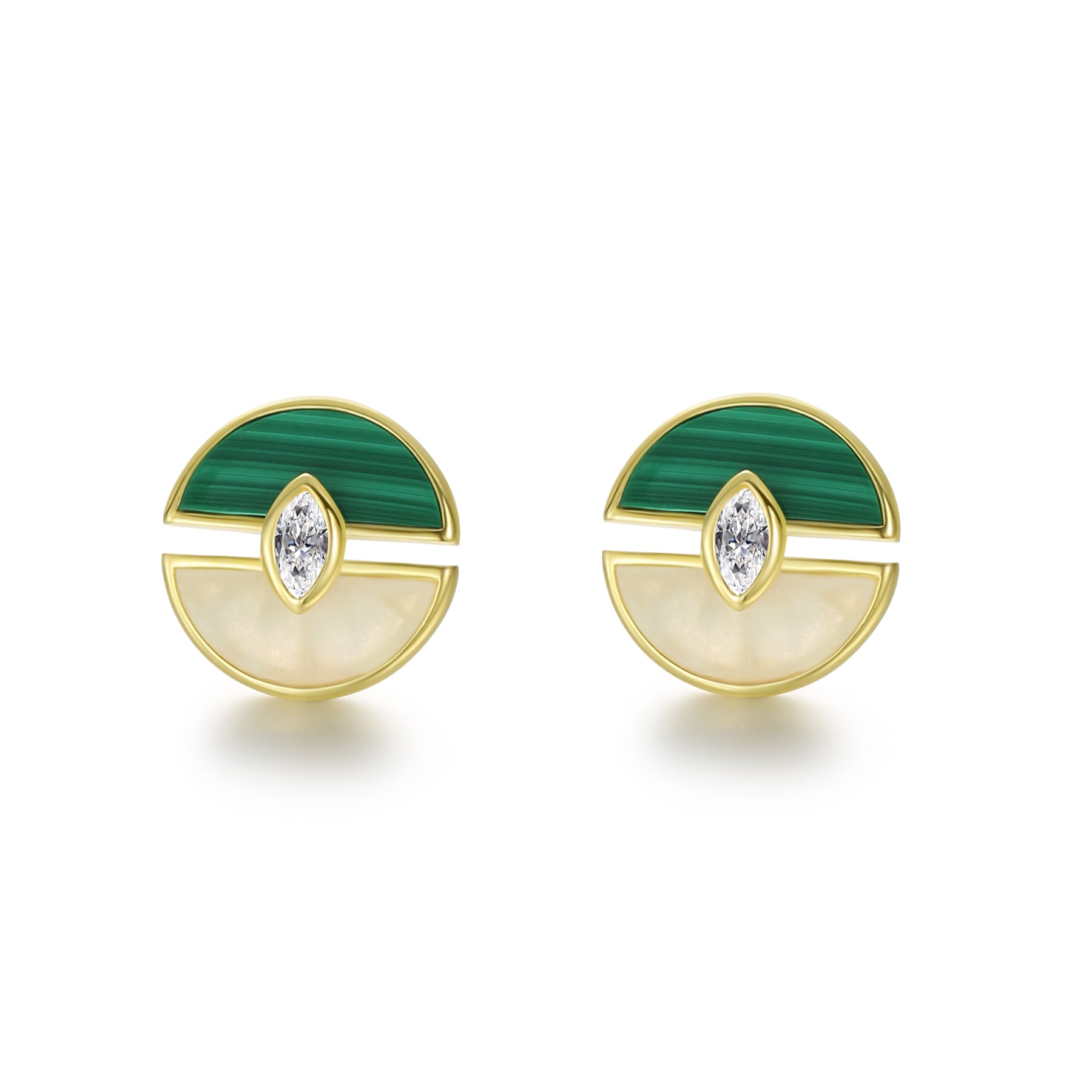 Eye of Wisdom (Small) White Jade + Malachite Stud Earrings