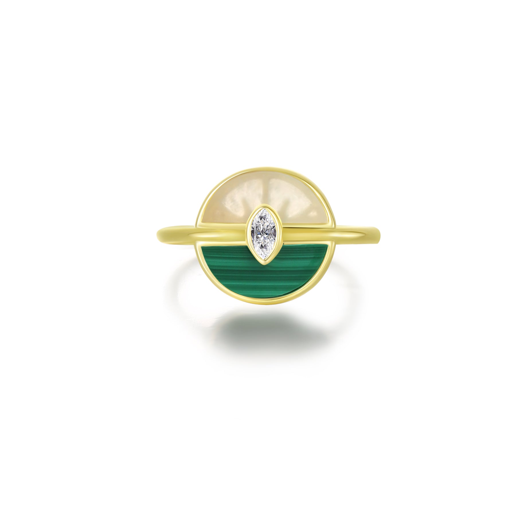 Eye of Wisdom (Small) White Jade + Malachite Ring