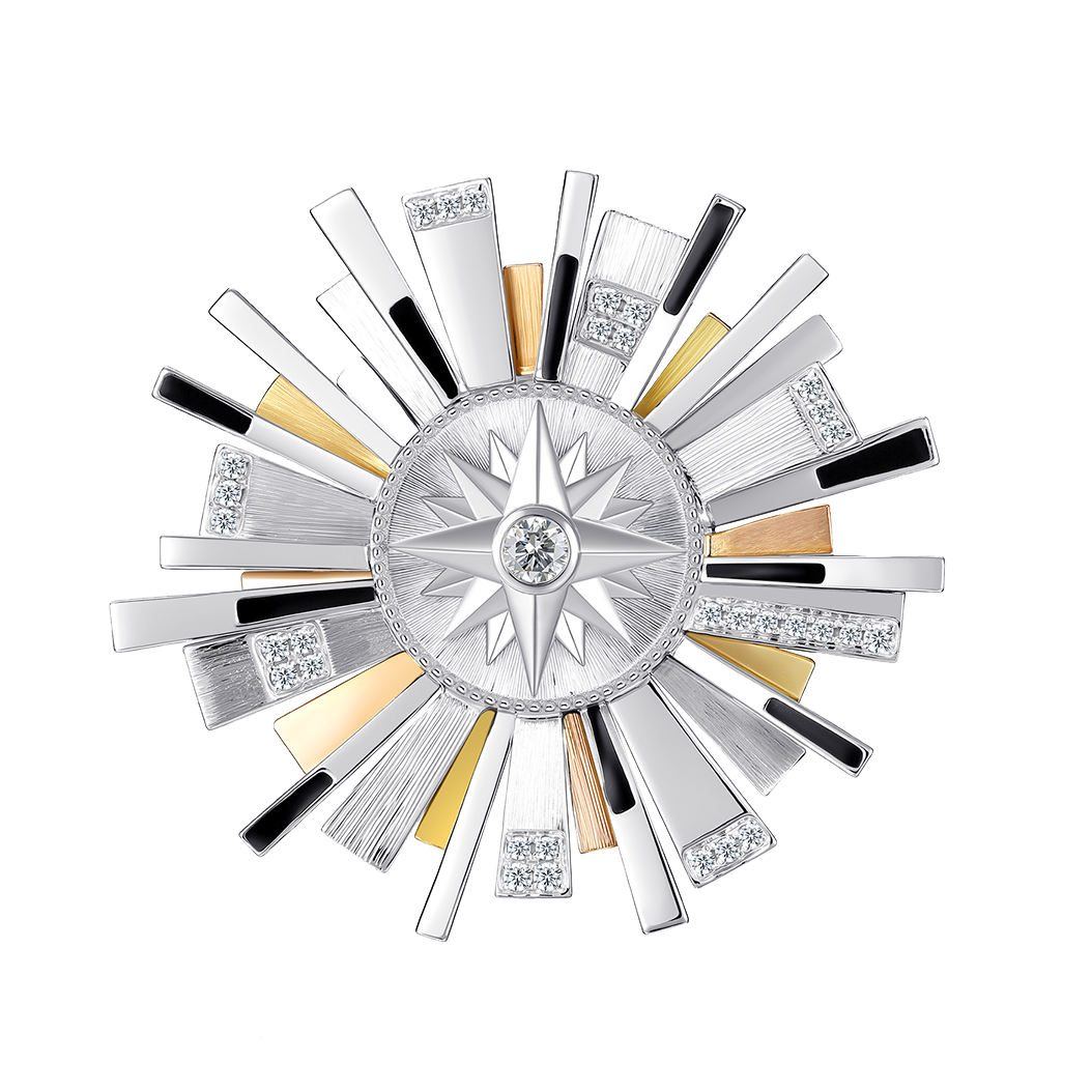 三色金太陽光芒鑽石戒指