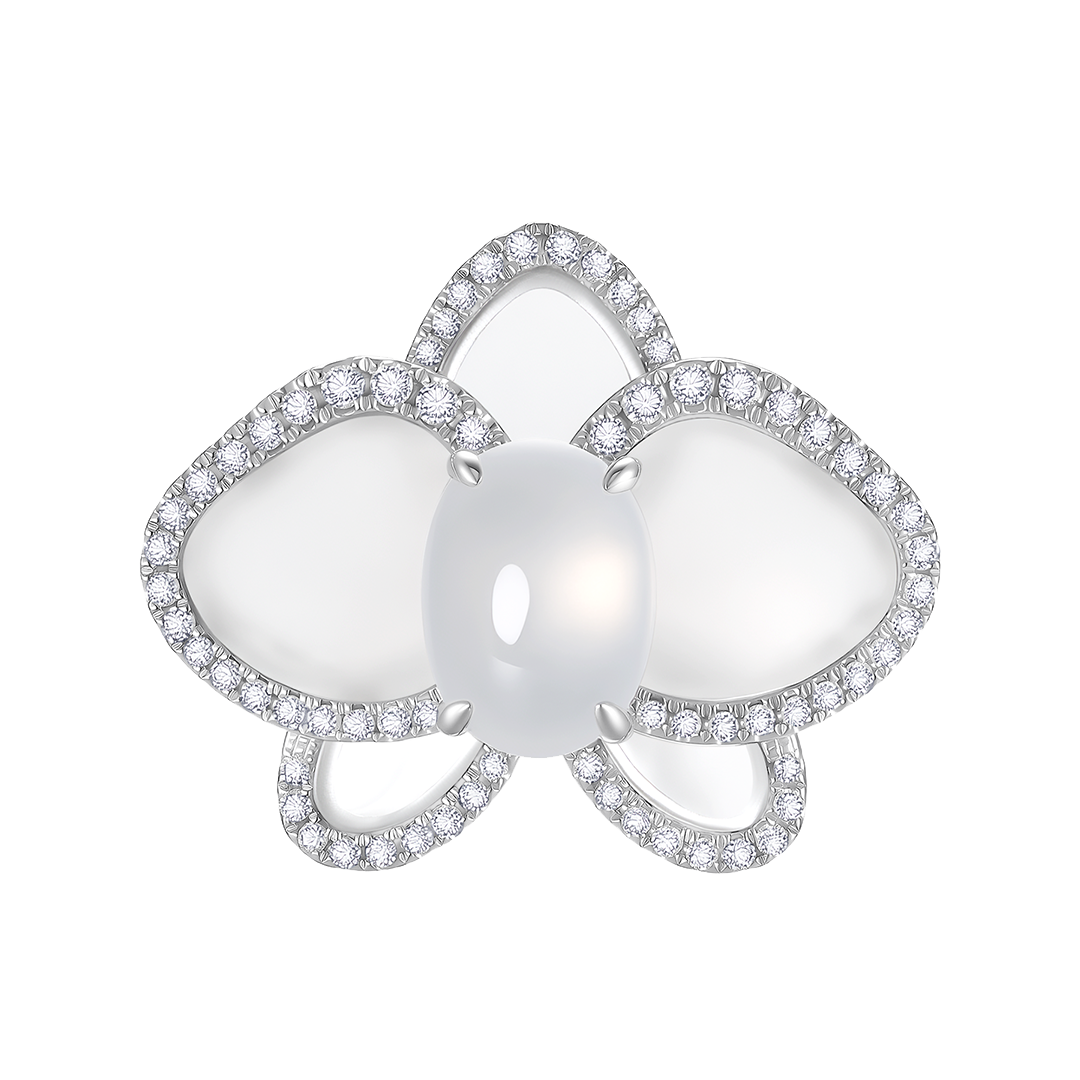 白翡磨砂水晶蝴蝶蘭戒指