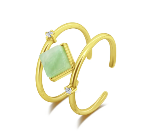 Natural Jadeite Square Future Diamond Double Ring Style Ring