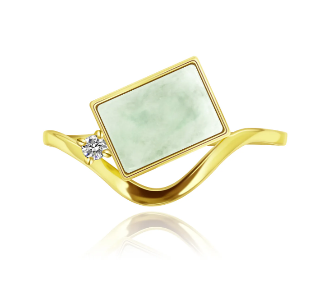 Natural Jade Rectangular Future Diamond Wave Ring