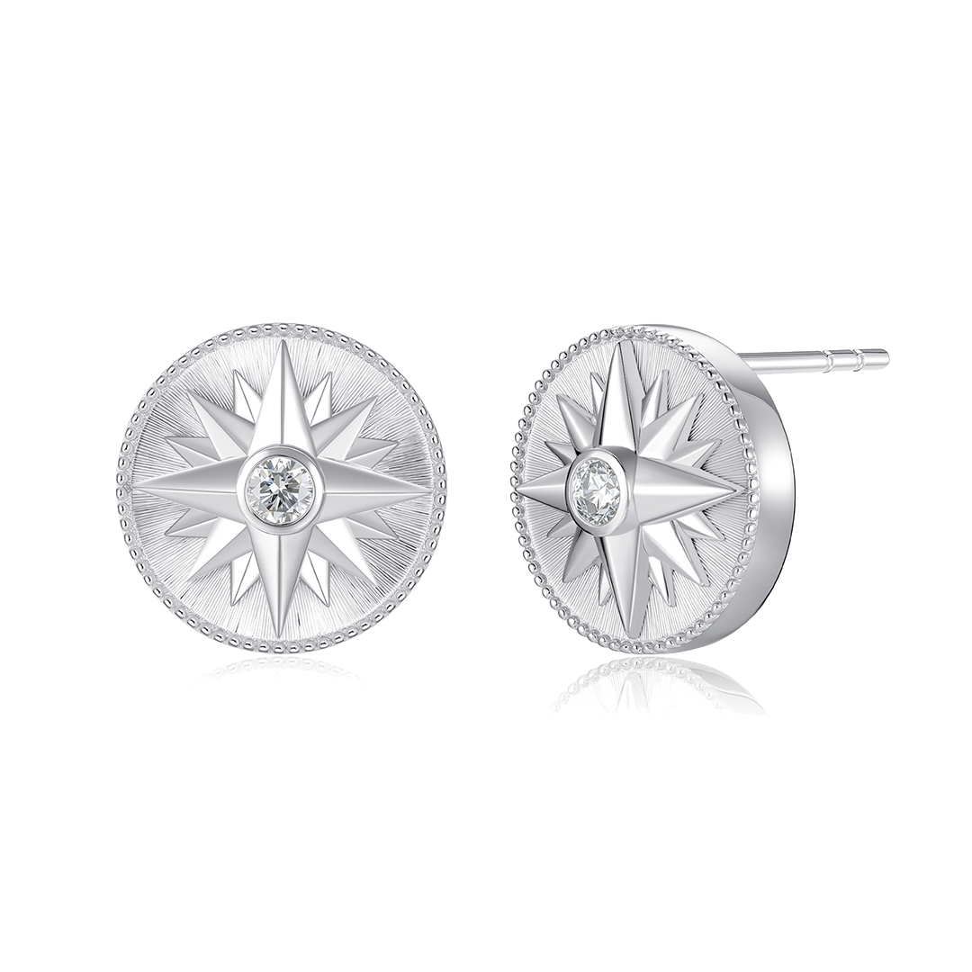 圓形太陽光芒鑽石耳釘