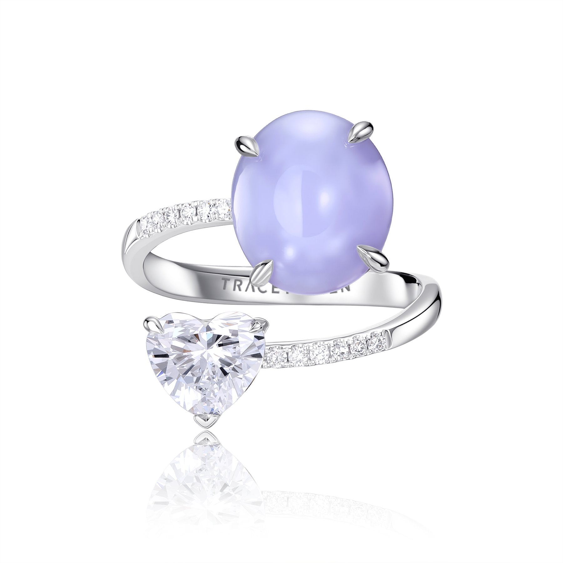 1克拉愛心鑽蛋面紫翡交錯戒指