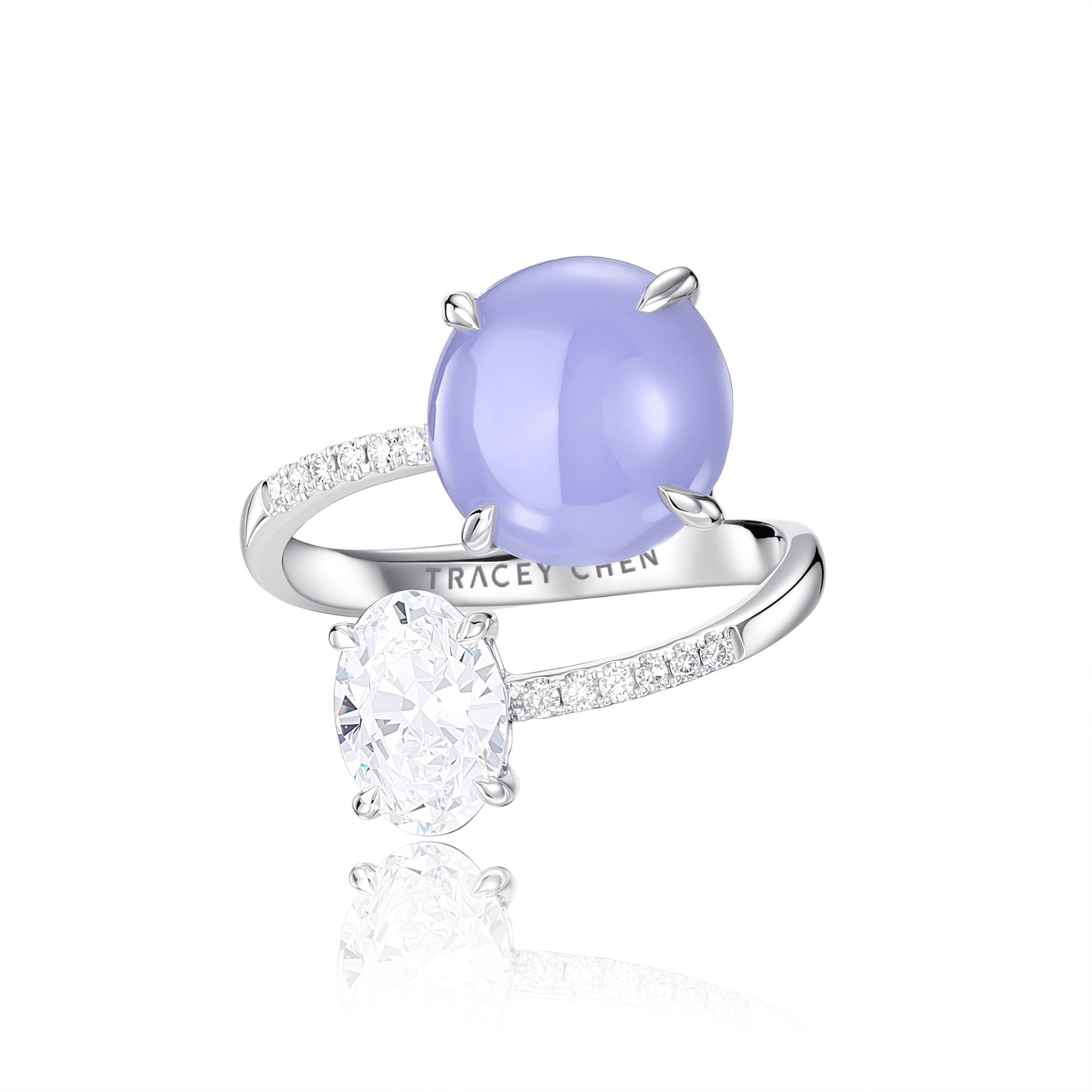 1克拉橢圓鑽蛋面紫翡交錯戒指