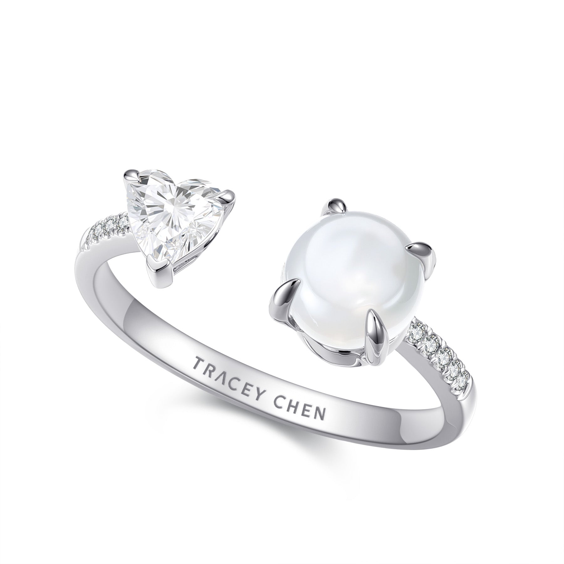 30分愛心鑽白翡小圓餅開口戒指