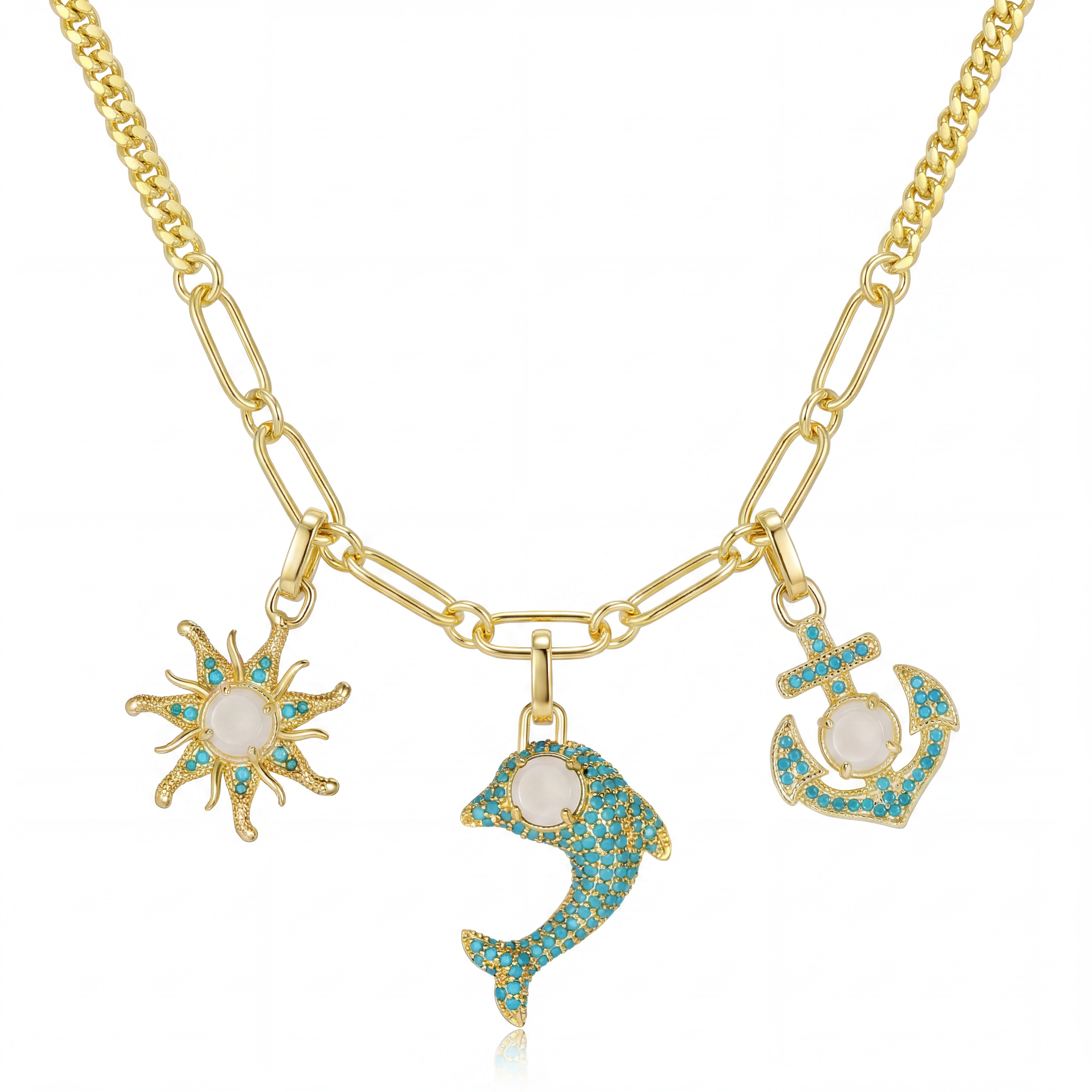 海洋系列套組項鍊-太陽/海豚/船錨