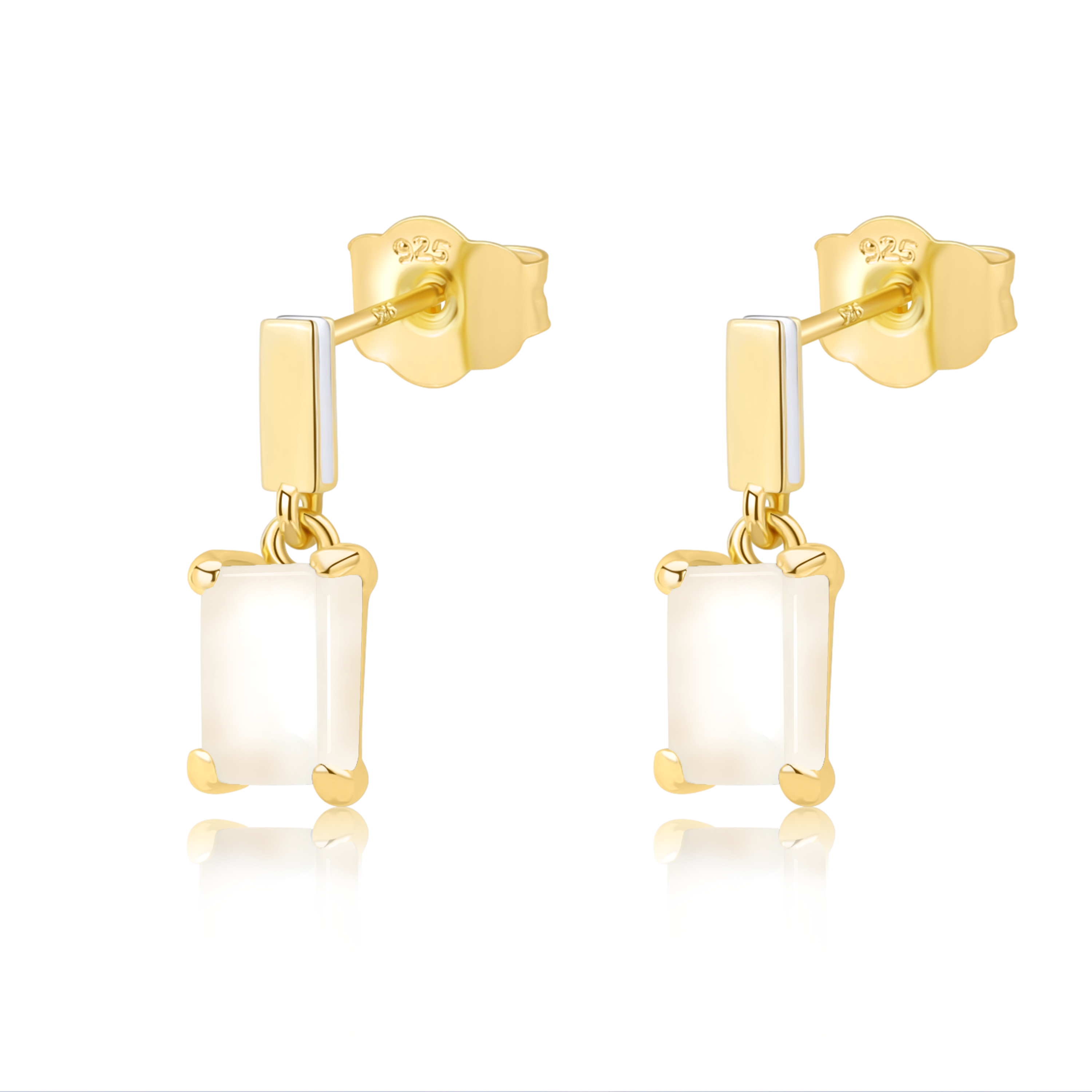 Natural White Jadeite Rectangle Enamel Earrings